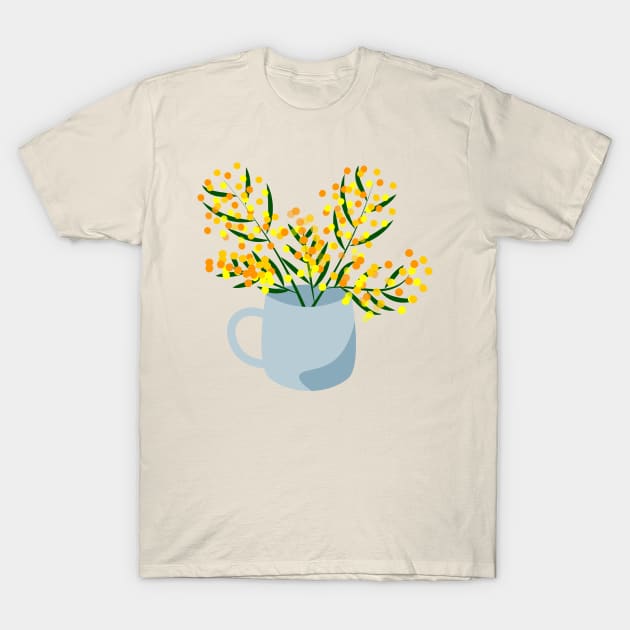 Mug and flower bouquet made of mimosa branches T-Shirt by Cute-Design